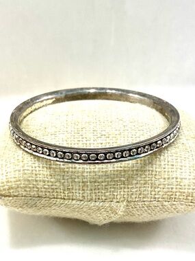 Vintage Antiqued Silver Beaded Caviar Stacking Bangle Bracelet Channel Dot